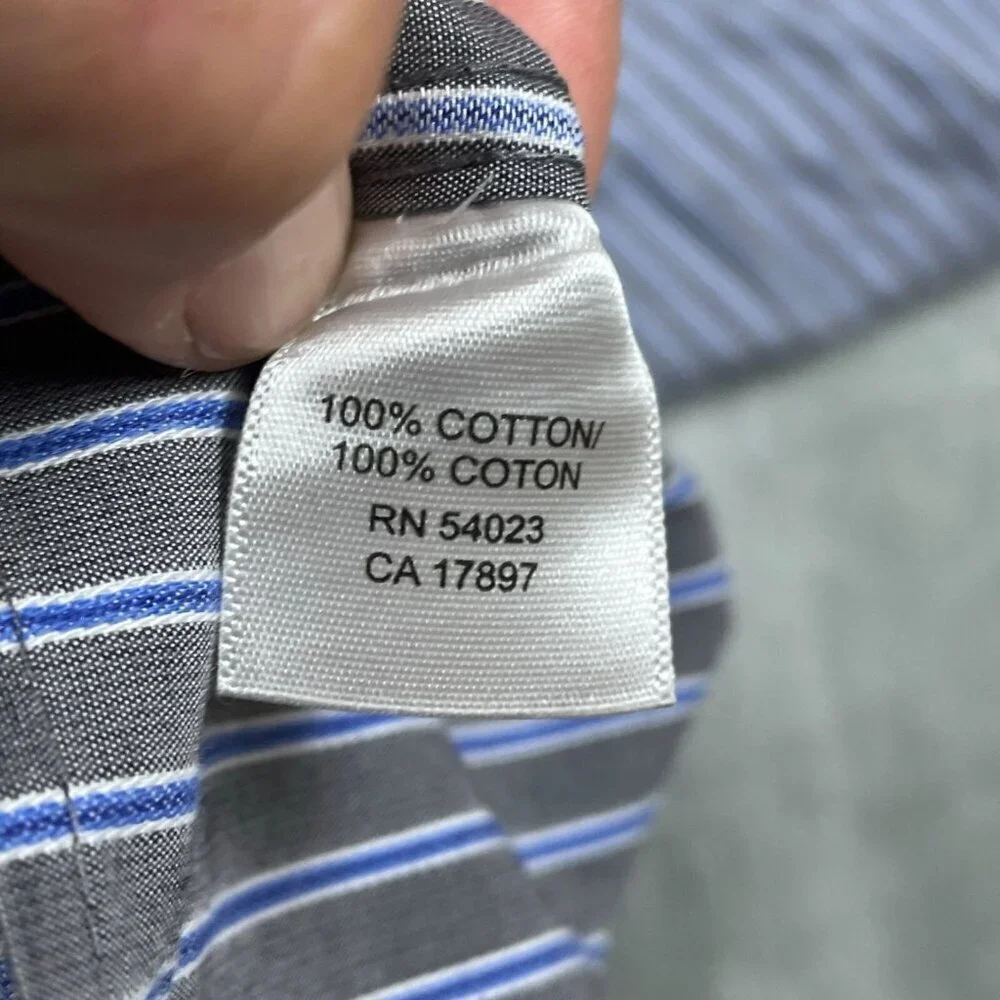 Banana Republic Mens Non-Iron Slim Fit Shirt XL Gray & Blue Striped 6342